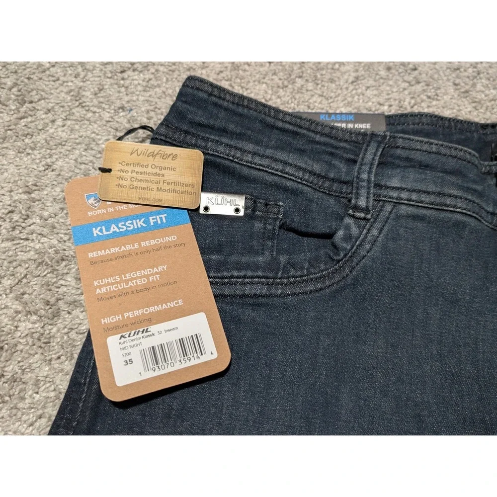 KUHL Jeans Mens 35x32 Blue Mid Night Denim Klassik Fit Articulated Stretch New